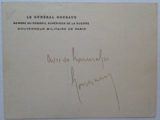 Item #227907 Signed Card. Henri GOURAUD, 1867 - 1946