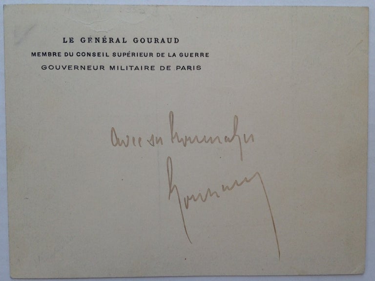 Item #227907 Signed Card. Henri GOURAUD, 1867 - 1946.