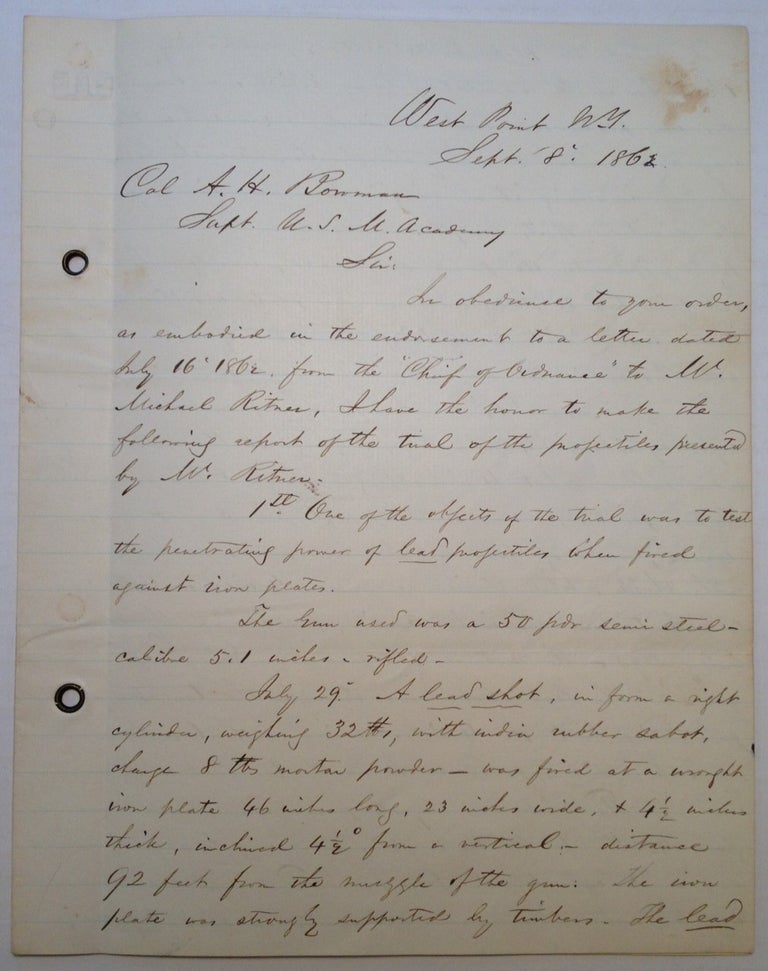Item #229446 Important and Lengthy War-Date Letter from West Point about Weaponry. Stephen Vincent BENET, 1827 - 1895.