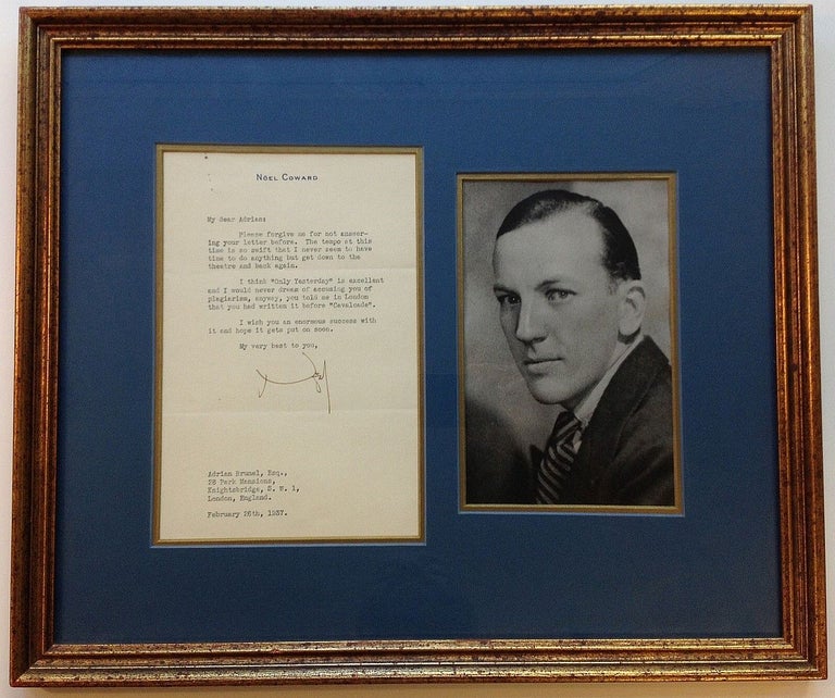 Item #229906 Framed Typed Letter Signed on personal stationery. Noel COWARD, 1899 - 1973.