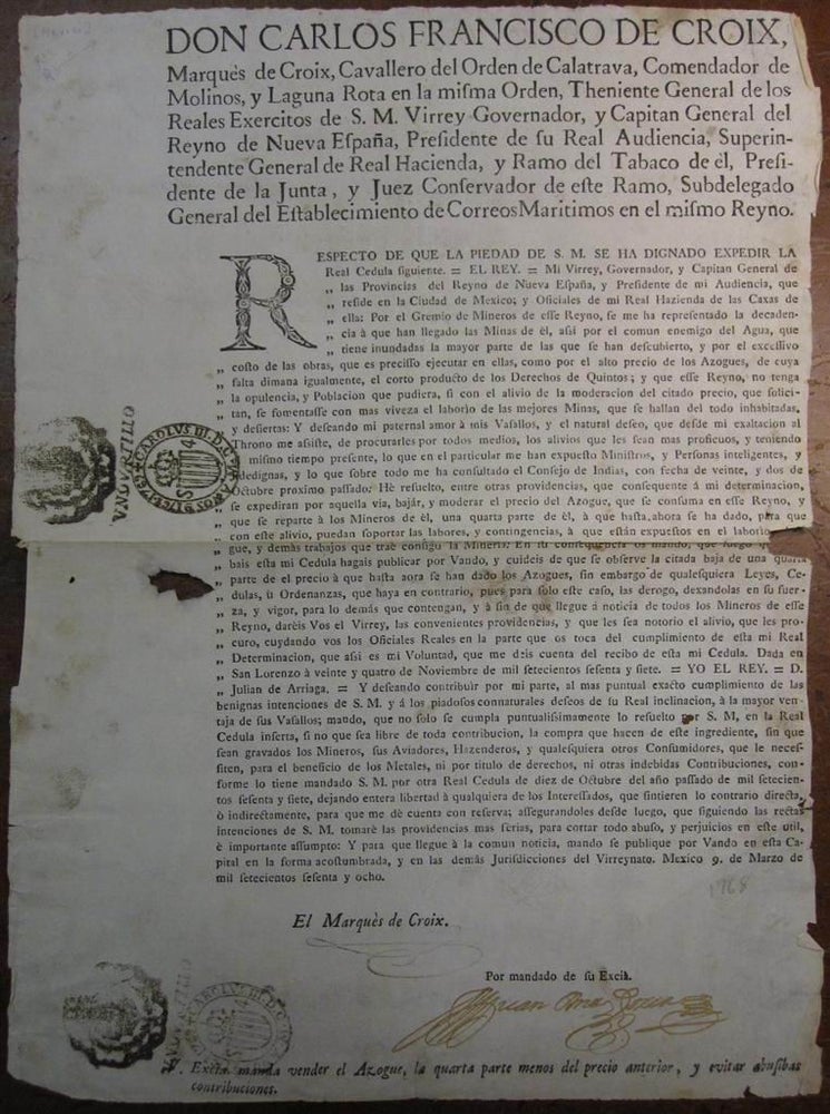 Item #230014 Exceedingly Rare Document Signed by the Original Residents of Texas. Carlos Francisco de CROIX, Manuel RODRIGUEZ.