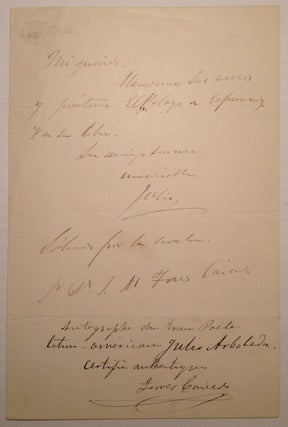 Item #230247 Rare Autographed Letter Signed "Julio" in Spanish. Julio ARBOLEDA, 1817 - 1862