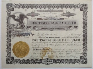 Item #231178 Rare Signed Stock Certificate. DETROIT TIGERS
