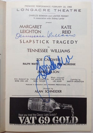 Item #231348 Signed Playbill -- "Slapstick Tragedy" Tennessee WILLIAMS, 1911 - 1983
