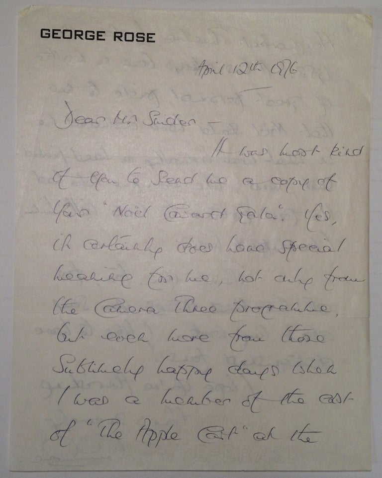 Item #232014 Autographed Letter Signed about Noel Coward. George ROSE, 1920 - 1988.