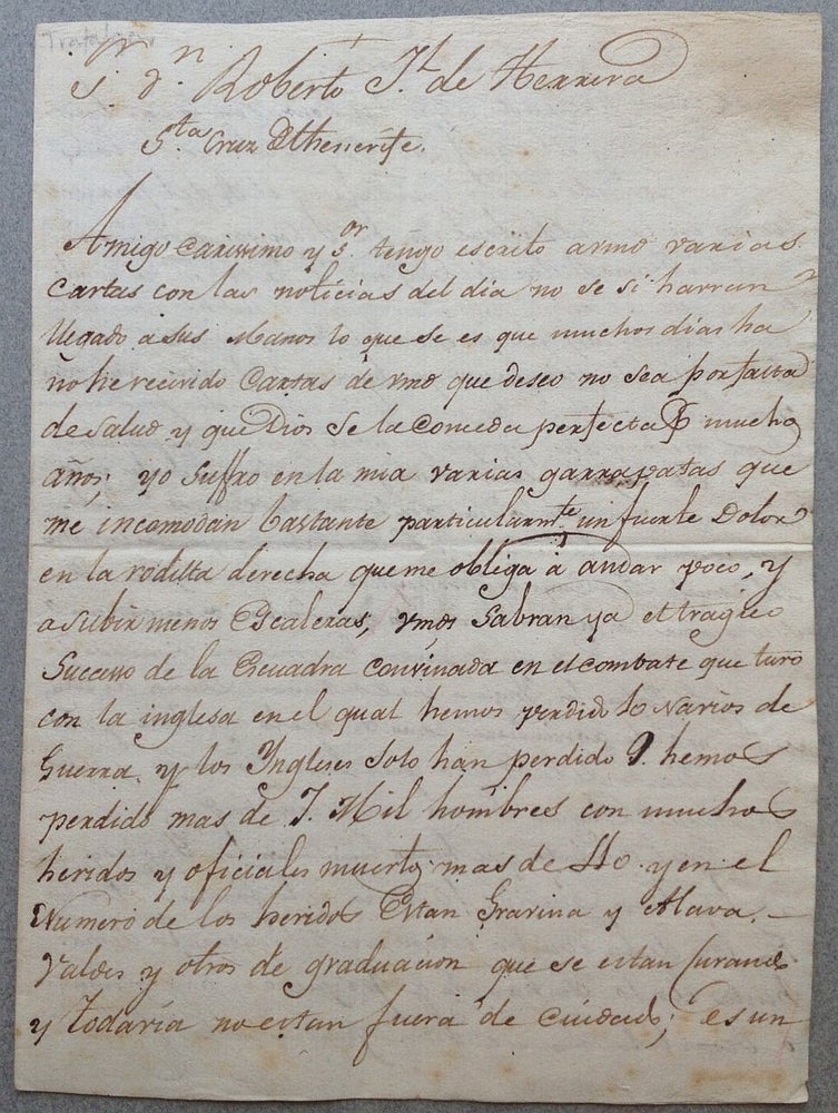 Item #232113 Extraordinary Autographed Letter Signed in Spanish. BATTLE OF TRAFALGAR.
