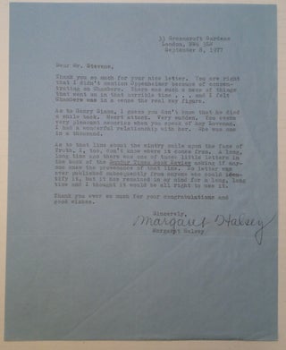 Item #232518 Typed Letter Signed. Margaret HALSEY, 1910 - 1997