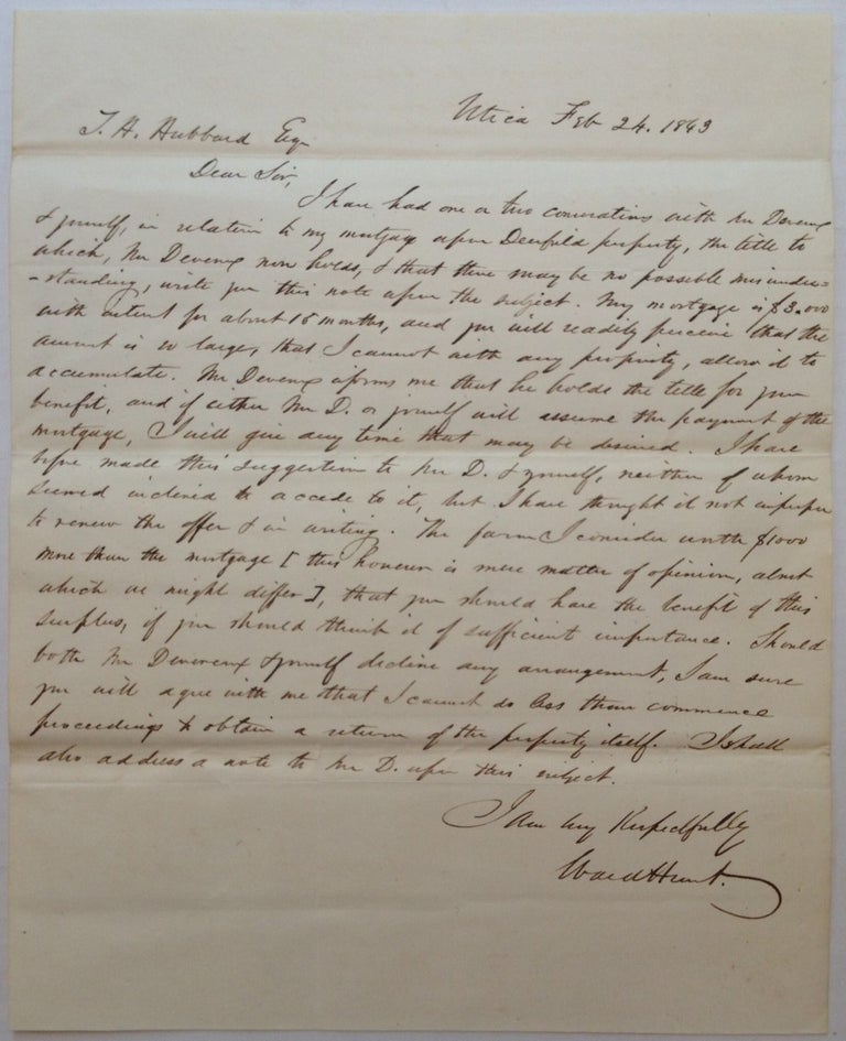 Item #233057 Important Autographed Letter Signed by a contentious judge. Ward HUNT, 1810 - 1886.
