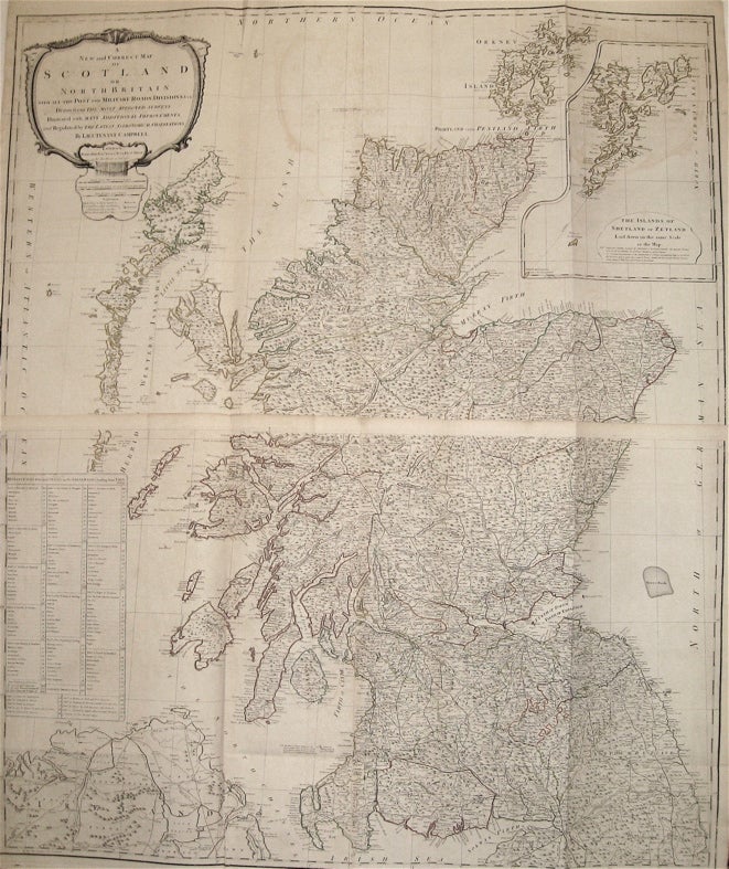 Item #234498 A New and Correct Map of Scotland or North Britain with all the Post and Military Roads, Divisions, &c. Robert SAYER.