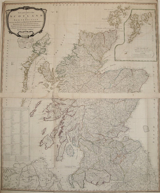 Item #234501 A New and Correct Map of Scotland or North Britain with all the Post and Military Roads, Divisions, &c. LAURIE, WHITTLE.