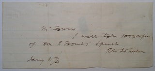 Item #238211 Autographed Note Signed. Robert Ward JOHNSON, 1814 - 1879