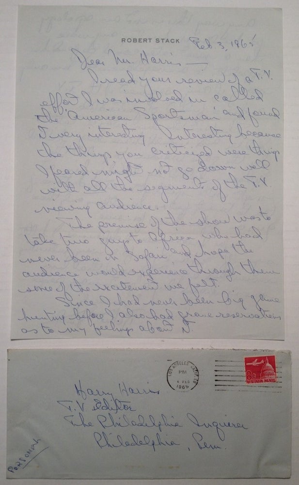 Item #241311 Autographed Letter Signed with excellent content. Robert STACK, 1919 - 2003.