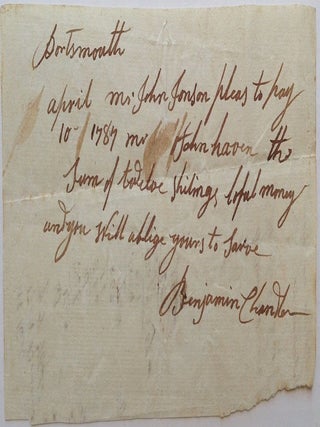 Item #241662 Autographed Document Signed. Benjamin CHANDLER