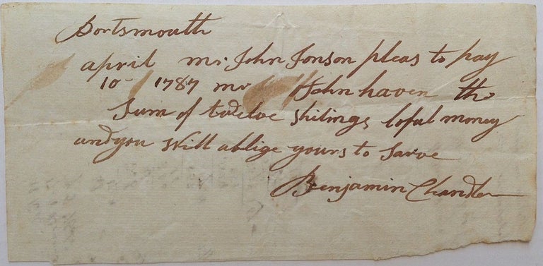 Item #241662 Autographed Document Signed. Benjamin CHANDLER, 1721 - 1799.