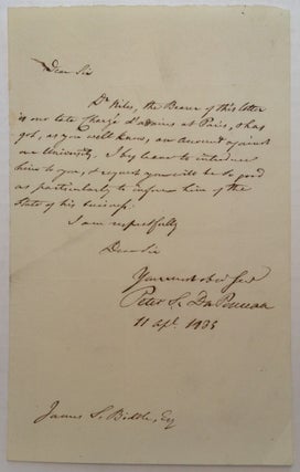 Item #243076 Autographed Letter Signed. Peter Stephen DU PONCEAU, 1760 - 1844
