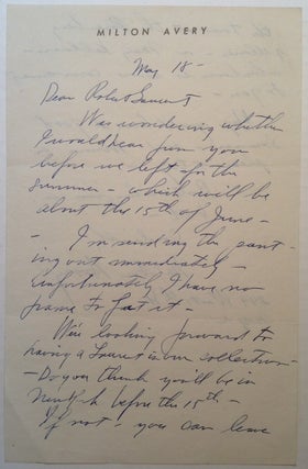 Item #244450 Autographed Letter Signed on personal letterhead. Milton AVERY, 1885 - 1965
