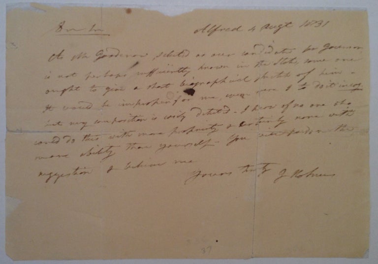 Item #244474 Autographed Letter Signed. John HOLMES, 1773 - 1843.