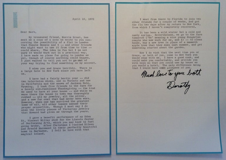 Item #244484 Chatty Typed Letter Signed. Dorothy H. STICKNEY, 1896 - 1998.