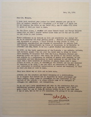 Item #245318 Typed Letter Signed "Gropper" William GROPPER, 1897 - 1977