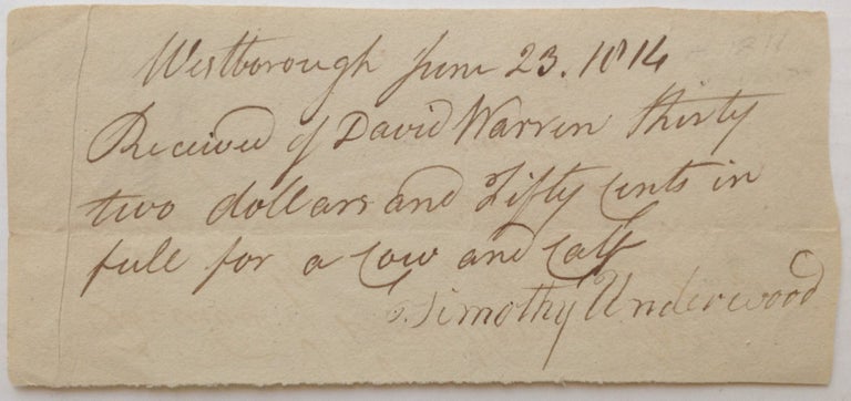 Item #245385 War-date Document Signed. Timothy UNDERWOOD, 1742 - 1816.