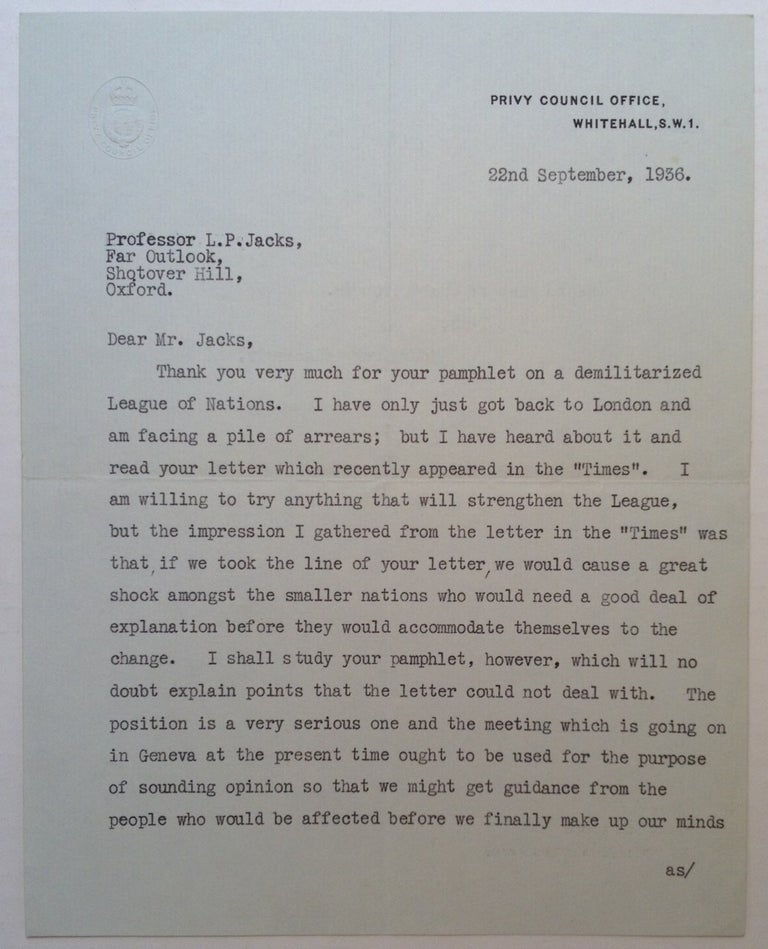 Item #245630 Typed Letter Signed. Ramsay MACDONALD, 1866 - 1937.