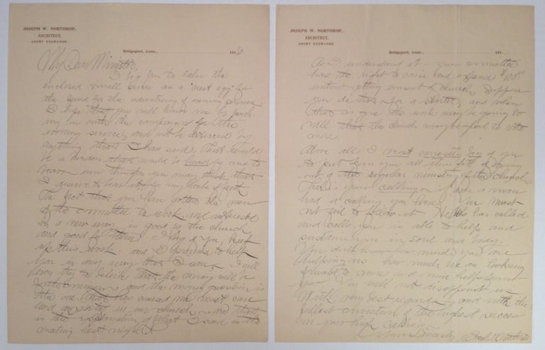 Item #245823 Autographed Letter Signed to a famous clergyman. NORTHROP Joseph W., 1886 -1968.