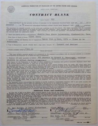 Item #245972 Signed Contract on "American Federation of Musicians" letterhead. Clark TERRY, 1920