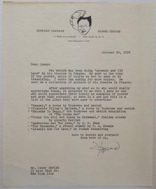 Item #245990 Typed Letter Signed "Howard" to a Broadway producer. Howard LINDSAY, 1889 - 1968