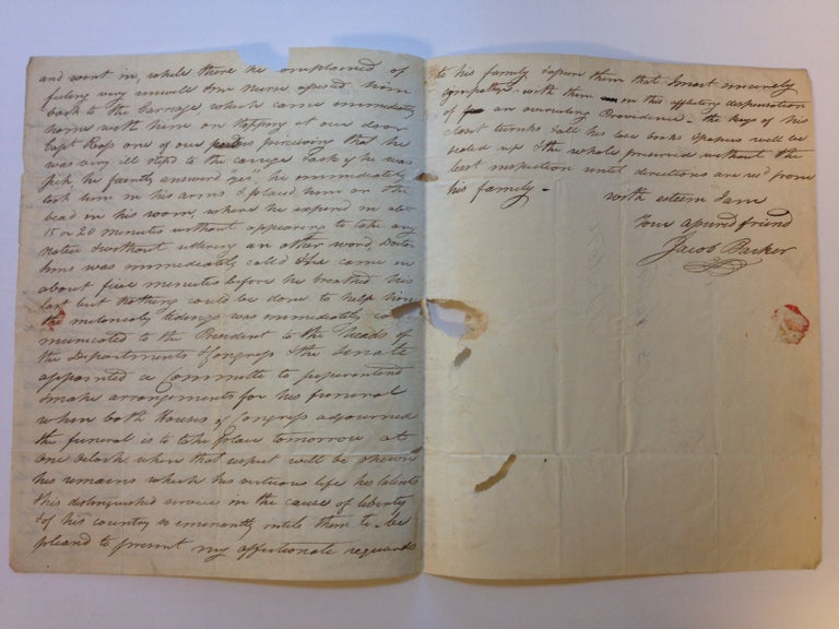 Item #246027 Autographed Letter Signed, a First Hand Account of his Death as Vice President. Elbridge Gerry.