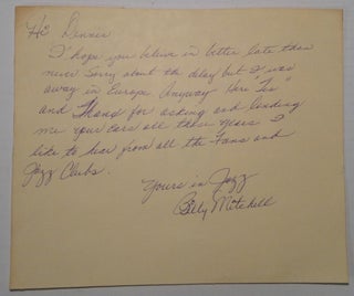 Item #246580 Autographed Letter Signed. Billy MITCHELL, 1926 - 2001