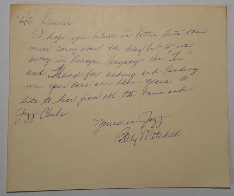 Item #246580 Autographed Letter Signed. Billy MITCHELL, 1926 - 2001.