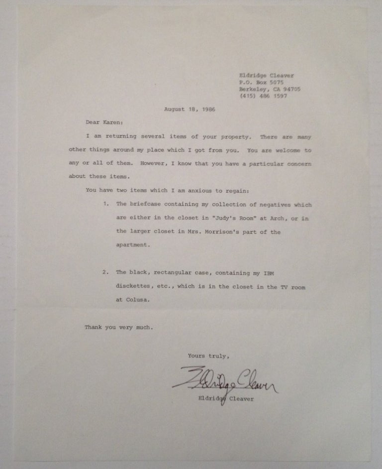 Item #246582 Rare Typed Letter Signed. Eldridge CLEAVER, 1935 - 1998.