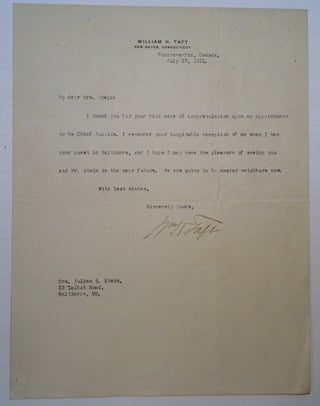 Item #247176 Typed Letter Signed on Personal Stationery. William Howard TAFT, 1857 - 1930