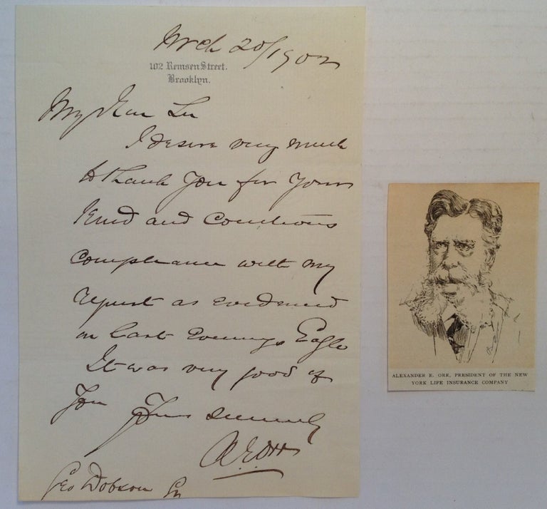 Item #247274 Autographed Letter Signed. Alexander E. ORR, 1831 - 1914.