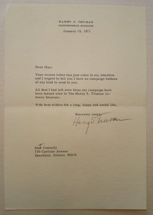 Item #247886 Typed Letter Signed with one Handwritten Correction. Harry S. TRUMAN, 1884 - 1972