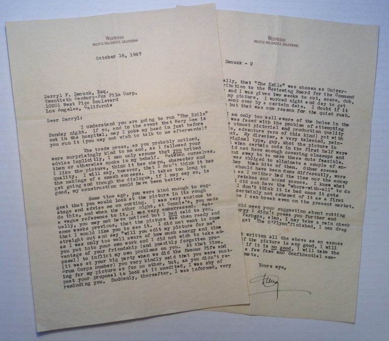 Item #247942 Typed Letter Signed "Doug" to an editor at 20th-Century Fox. Douglas FAIRBANKS, Jr, 1909 - 2000.