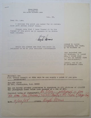 Item #248110 Document Signed and Typed Note Signed. Wright MORRIS, 1910 - 1998
