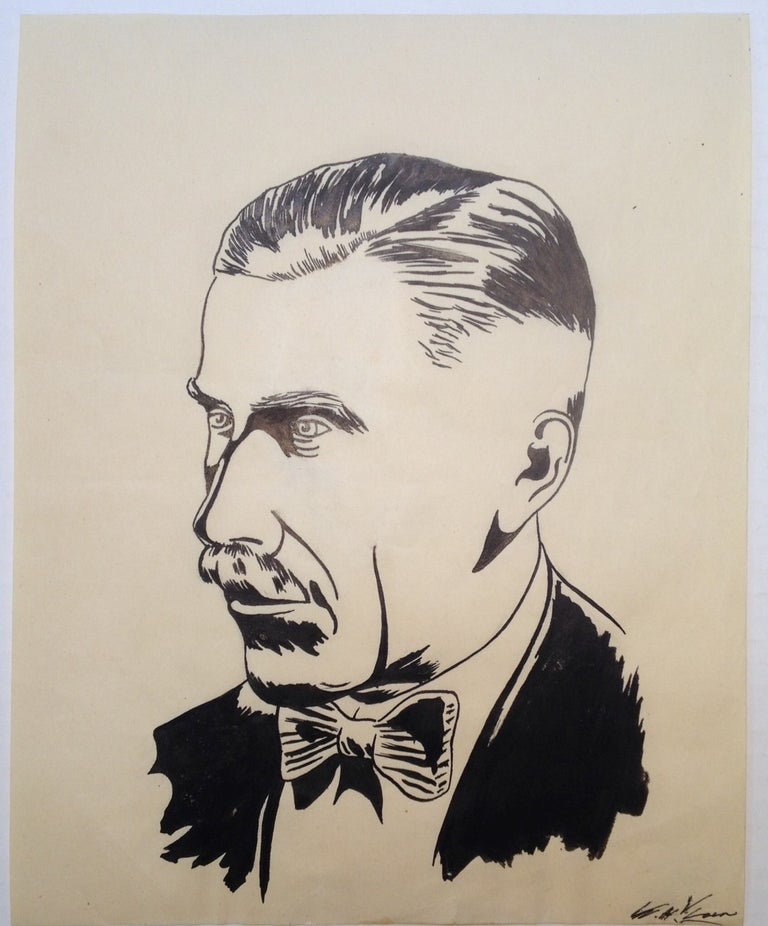 Item #248121 Signed Original Pen-and-Ink Drawing of Franz von Pappen. Hendrik Willem VAN LOON, 1882 - 1944.