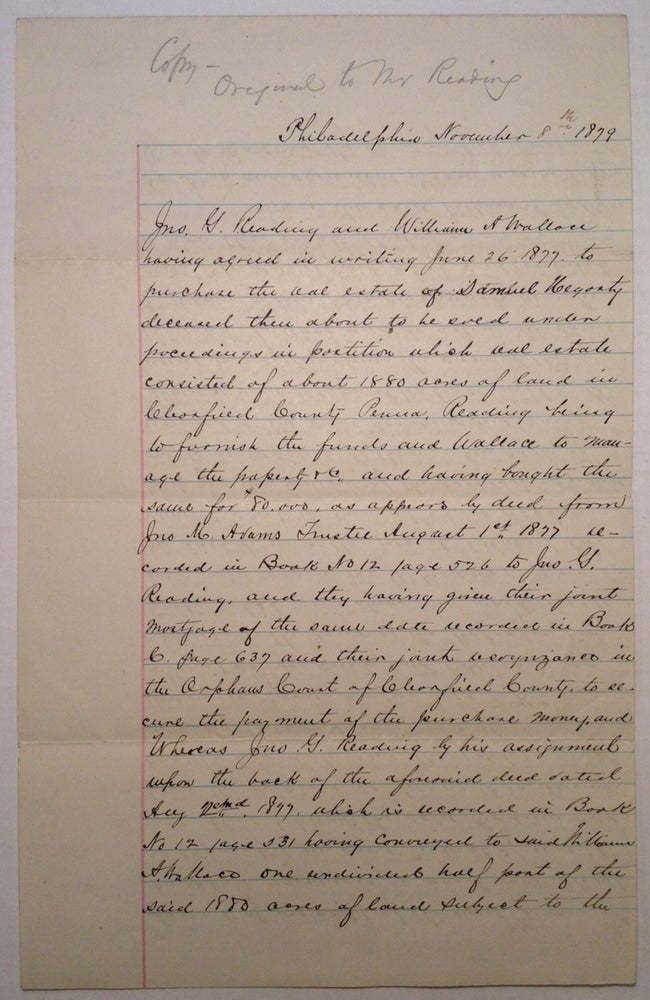 Item #248152 Rare Document Signed about land in Pennsylvania. John Grandin READING, 1812 - 1891.