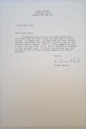 Item #248164 Typed Letter Signed on personal stationery. Norman MAILER, 1923 - 2007