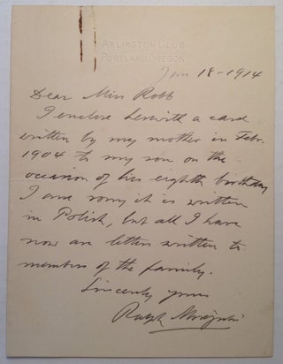 Item #248294 Autographed Letter Signed. Ralph MODJESKI, Rudolf Modrzejewski, 1861 - 1940