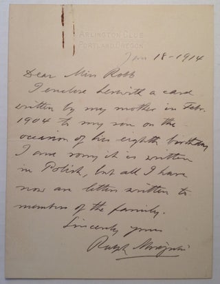 Item #248294 Autographed Letter Signed. Ralph MODJESKI, Rudolf Modrzejewski