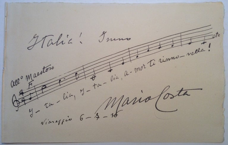 Item #248692 Autographed Musical Quotation Signed. Mario COSTA, 1858 - 1933.