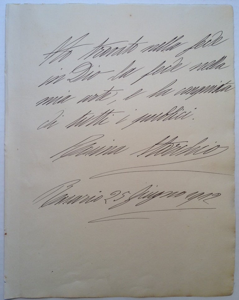 Item #248796 Autographed Letter Signed with very large handwriting. Rosina STORCHIO, 1876 - 1945.