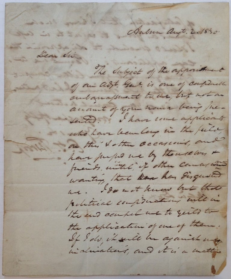 Item #249871 Autographed Letter Signed to a future Civil War general and politician. Enos T. THROOP, 1784 - 1874.