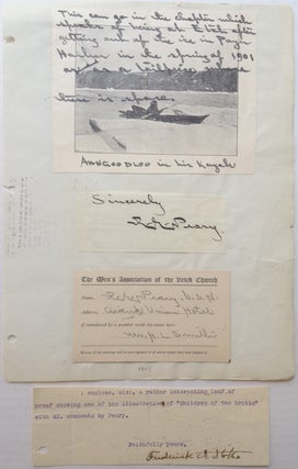 Item #250016 Three Autographed Pieces of Memorabilia. Admirial Robert Edwin PEARY, 1856 - 1920