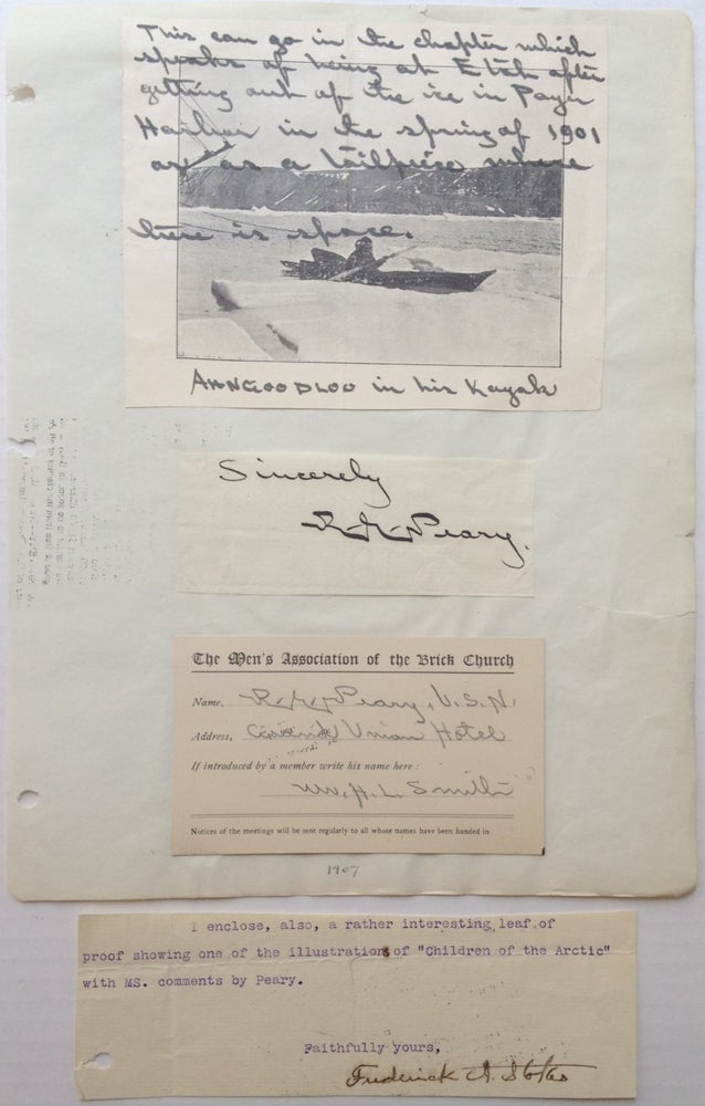 Item #250016 Three Autographed Pieces of Memorabilia. Admirial Robert Edwin PEARY, 1856 - 1920.