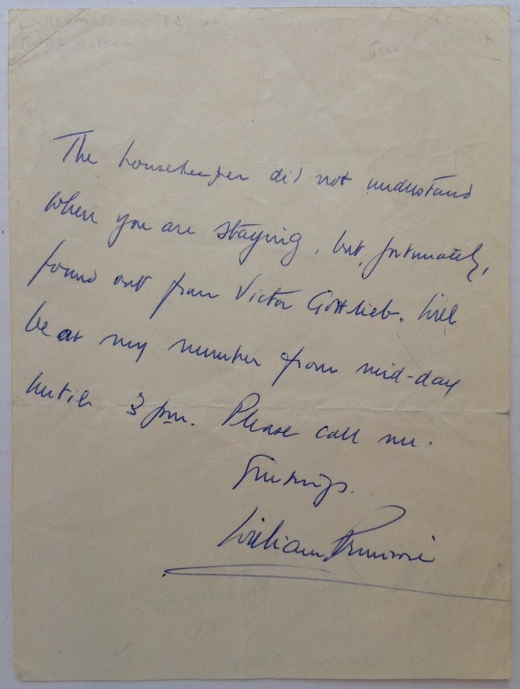 Item #250221 Autographed Letter Signed. William PRIMROSE, 1904 - 1982.
