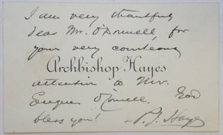 Item #250293 Autographed Note Signed on a personal calling card. Joseph Patrick HAYES, Cardinal...