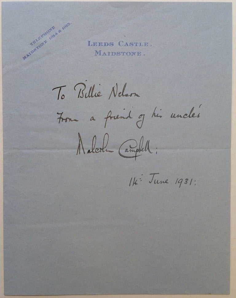 Item #250296 Autogrpahed Letter Signed. Malcolm CAMPBELL, 1885 - 1948.